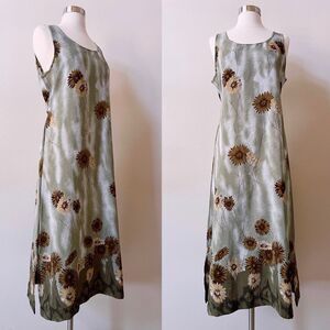 Vintage 90s Sunflower Midi Slip Dress Medium Back Ties Sleeveless Soft Grunge